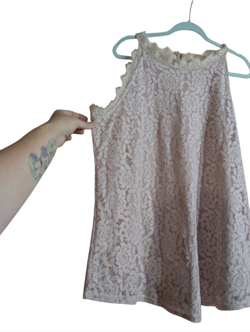 Berryou Blush Pink Lace Sleeveless Top 2XL Eyelash Lace Swing Tank - Picture 3 of 9